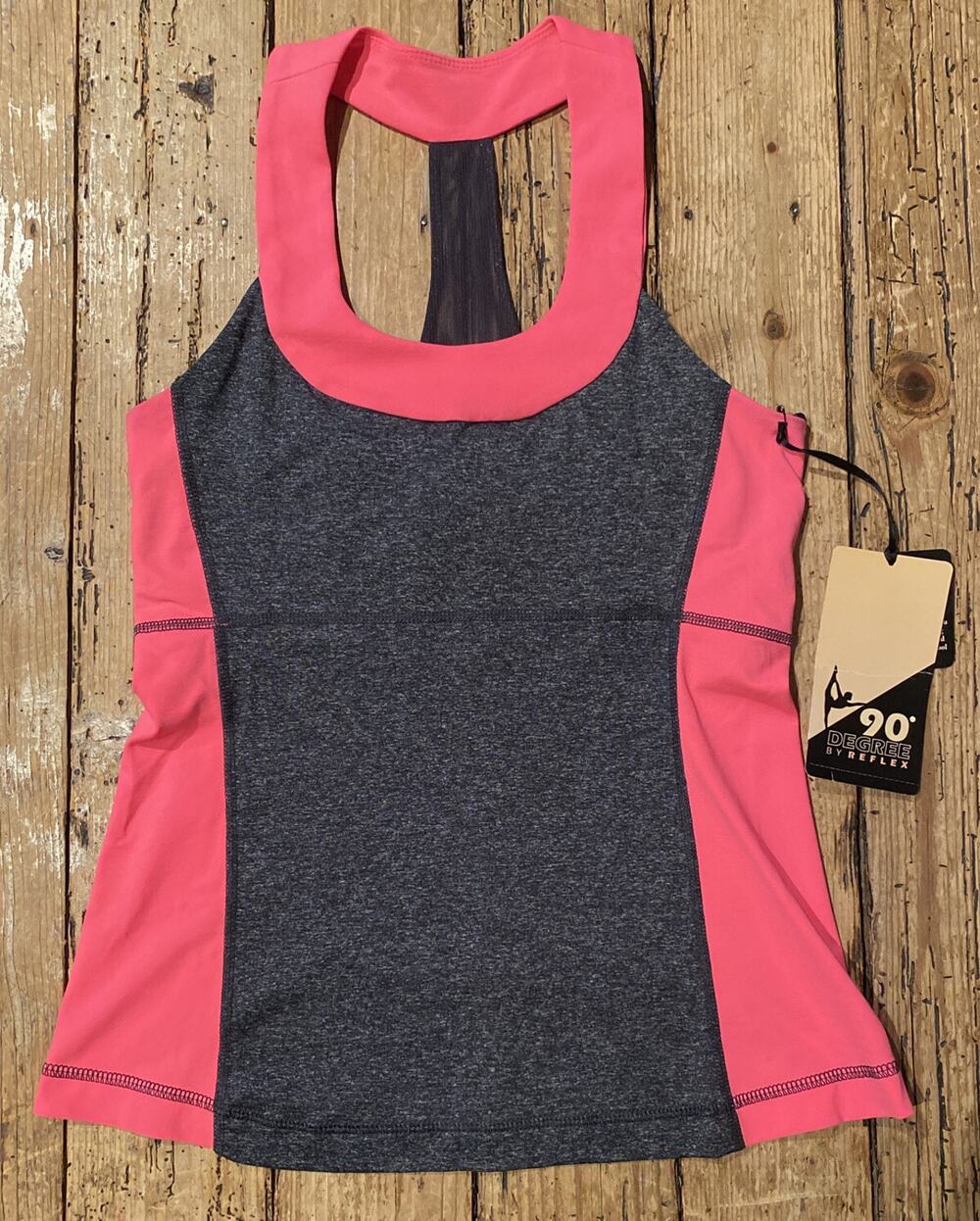 90 Degree By Reflex Womens Size S Charcoal Neon Pink Athletic Tank